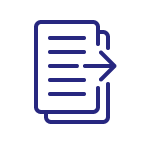 Blue icon with paper document and arrow pointing right, representing documents being sent