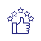 Thumbs up with 5 stars icon, representing happy Zetadocs customers