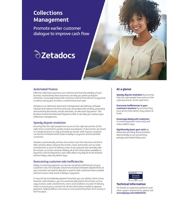 Zetadocs collections management datasheet