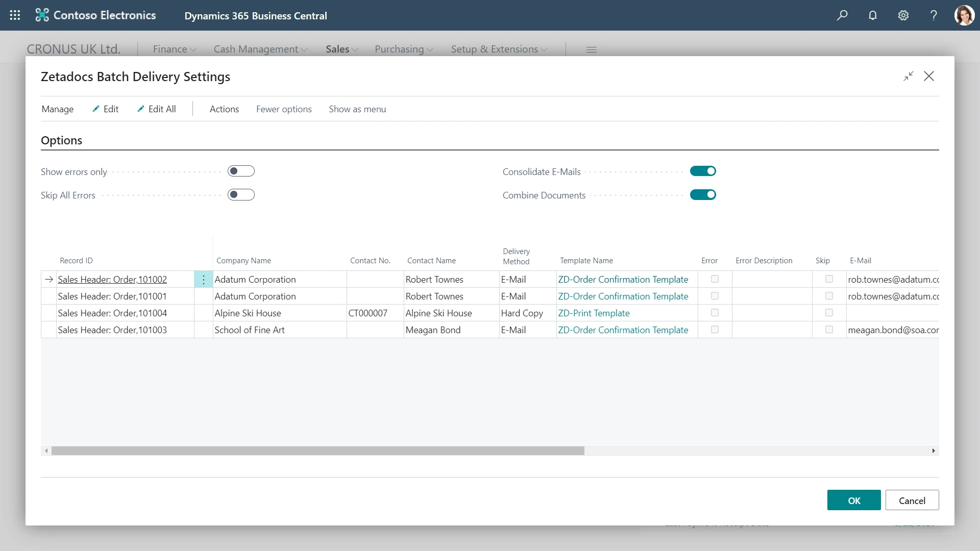 screenshot of Zetadocs Delivery consolidated batches feature
