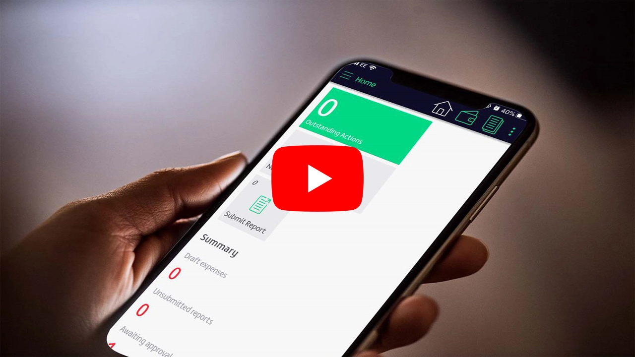 Zetadocs Expenses app on phone with YouTube play button